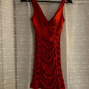 Fashion Nova Fiery Red Ruched Mini Dress